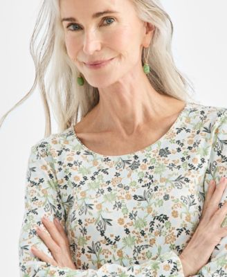 Women's Printed Long-Sleeve Scoop-Neck Knit Top, Macy's Exclusive
