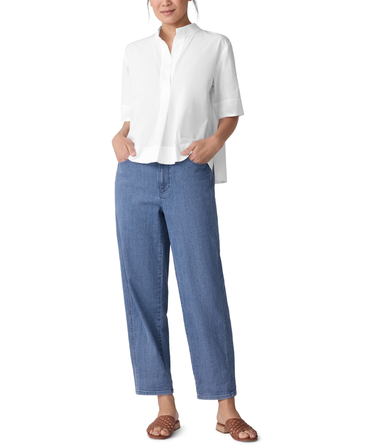 Eileen Fisher High Waist Ankle Straight Leg Jeans In Blue