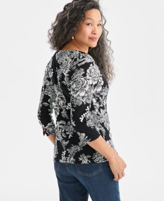 Petite Holiday Floral 3/4-Sleeves Top, Macy's Exclusive