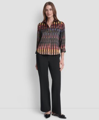 Women's Printed Satin Long Sleeve V-Neck Blouse