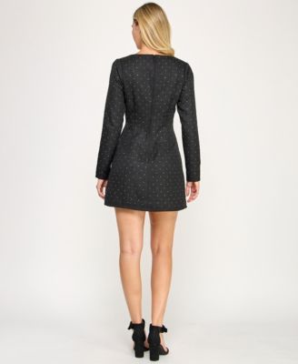 Juniors' Long Sleeve Jewel Neck Dress
