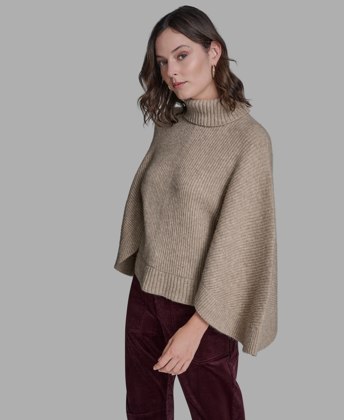 Bcbg Women's Oversized Turtleneck Sweater Poncho In Brown