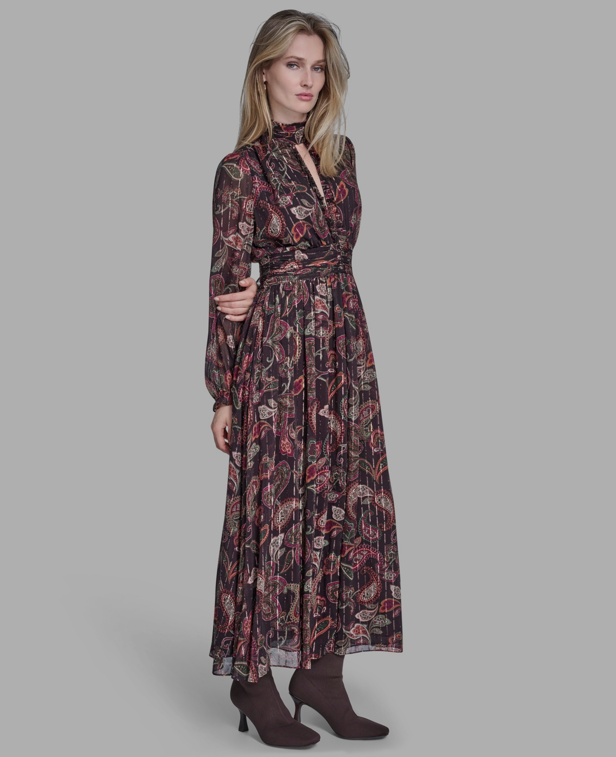 Bcbg Women's High Neck Keyhole Midi Dress In Multi