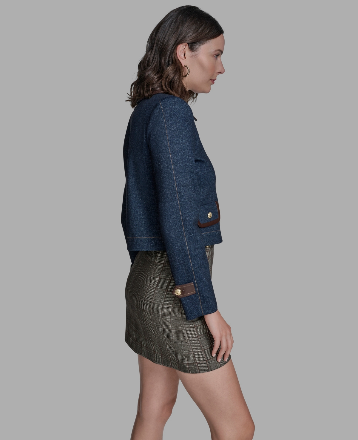 Bcbg Women's Collared Long Sleeve Denim Jacket In Blue