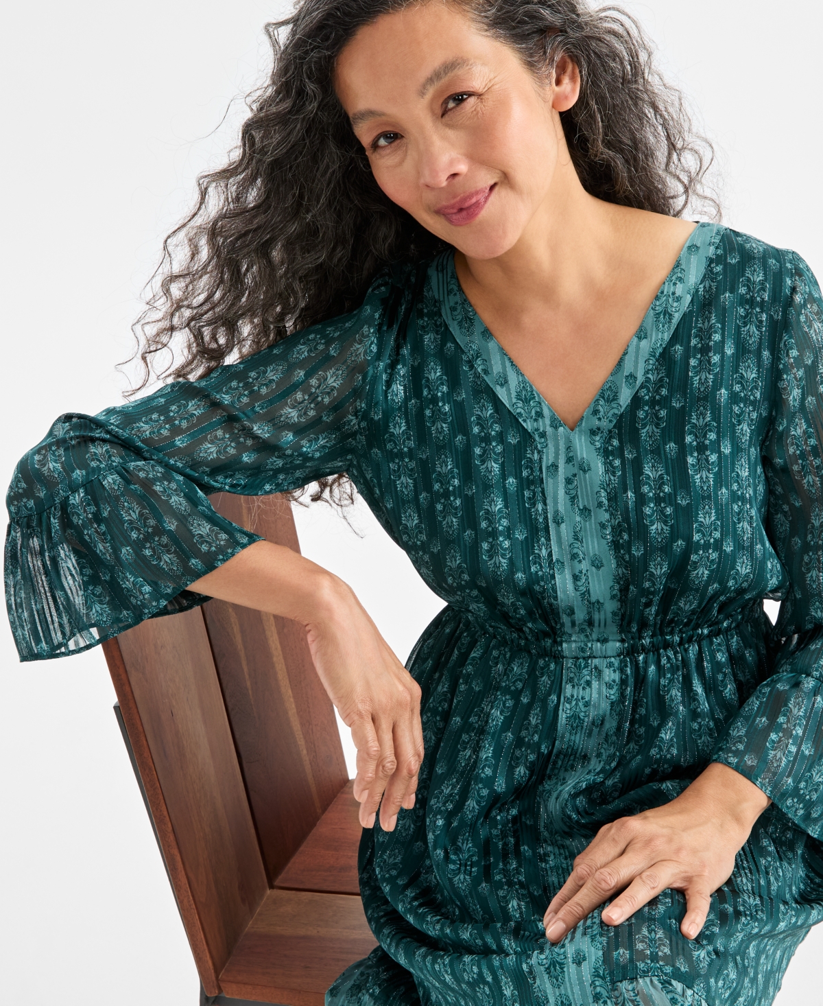 Style & Co Women's Printed Shine Midi Dress, Macy's Exclusive In Green