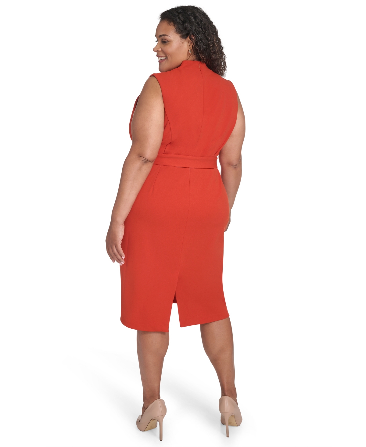 Calvin Klein Plus Size Belted Midi Dress In Orange
