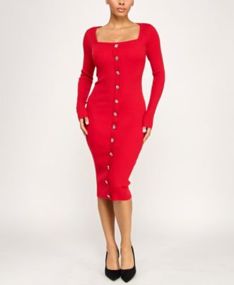 Rosie Harlow - Juniors' Front Button Down Midi Sweater Dress