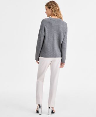 Jones New York Womens Funnel Mock Neck Heatset Sweater Lexington High Rise Straight Leg Pants In White