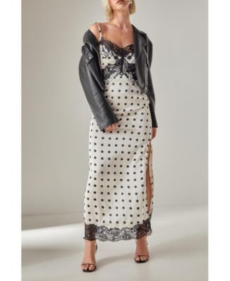 Women's Satin Lace Trim Maxi Dress