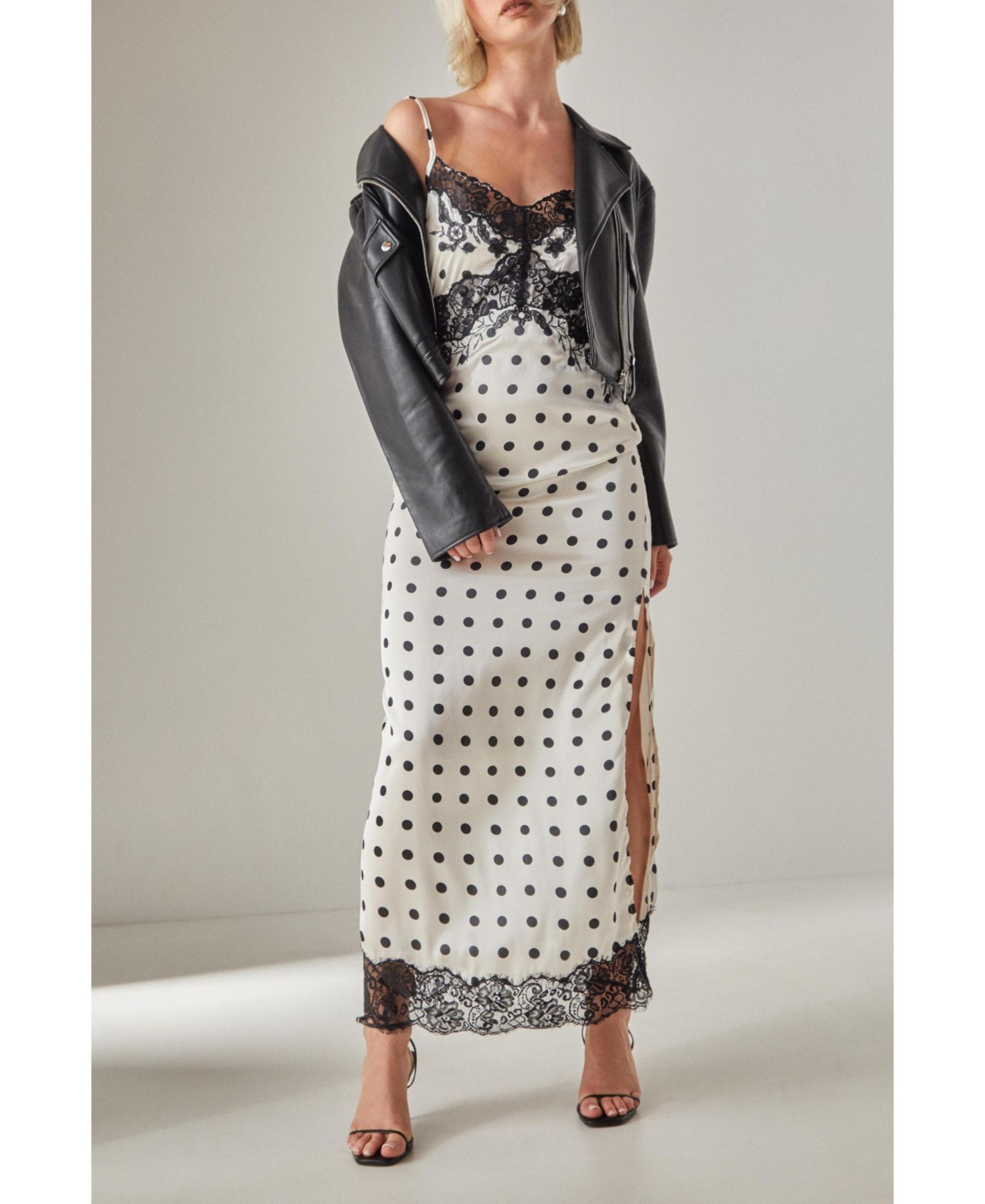 Women's Satin Lace Trim Maxi Dress