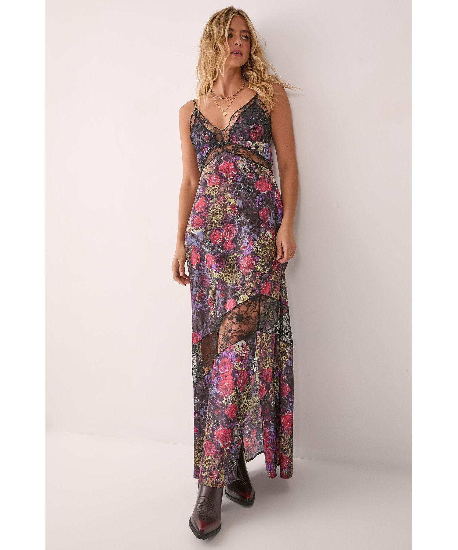 Women's Satin Lace Maxi Slip Dress