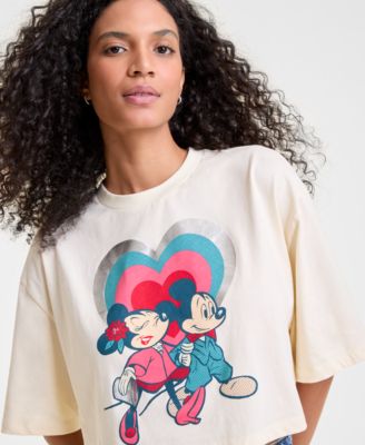 Women's Mickey Mouse & Minnie Mouse Cropped Short-Sleeve Tee, Macy's Exclusive