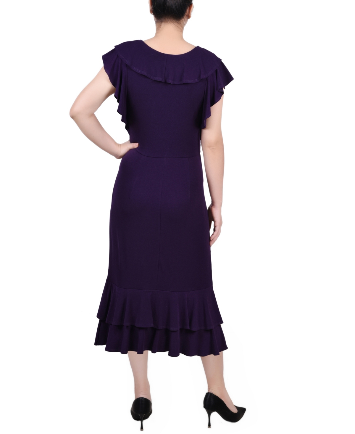 short chiffon junior bridesmaid dresses Zapaka Women Purple Chiffon Short Sleeves Long Junior Bridesmaid Dress  V-Neck A-Line Wedding Guest Dress  ZAPAKA