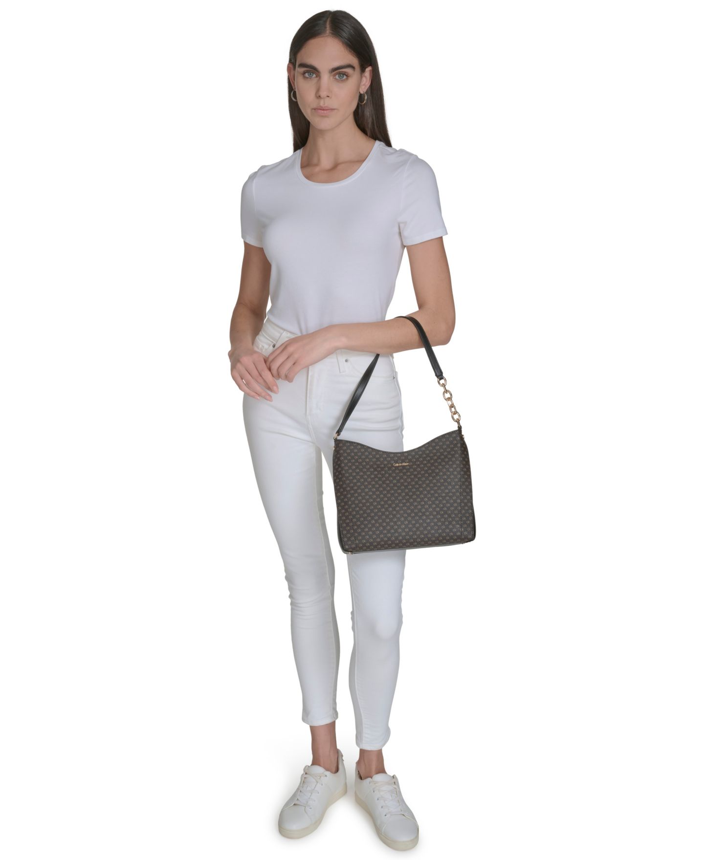 Женская сумка Calvin Klein Nova Top Zipper Mini Signature Chain Shoulder, цвет: Чёрный — фото 6