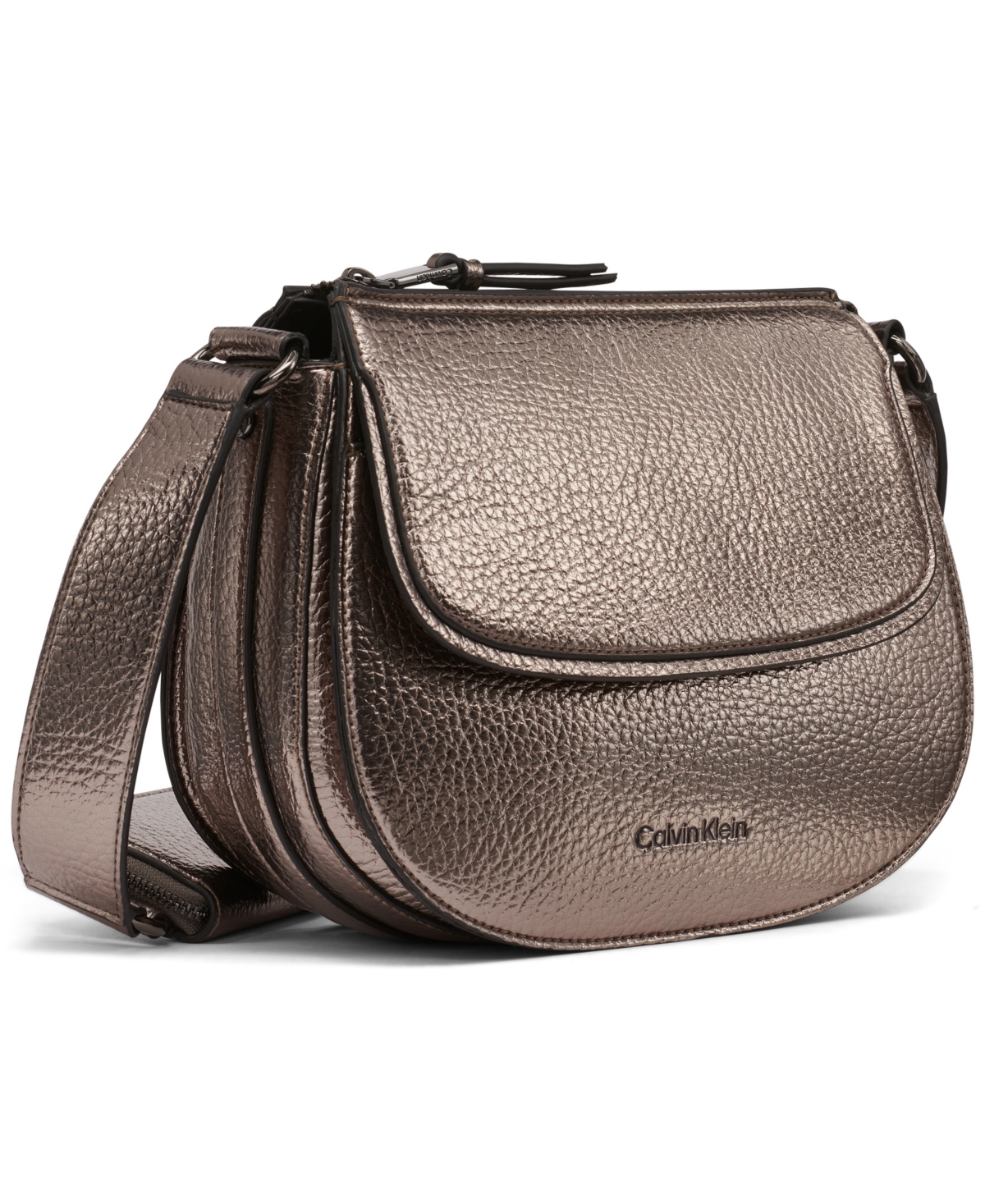 Calvin Klein Women's Bella Metallic Adjustable Crossbody with Signature Zippered Pouch