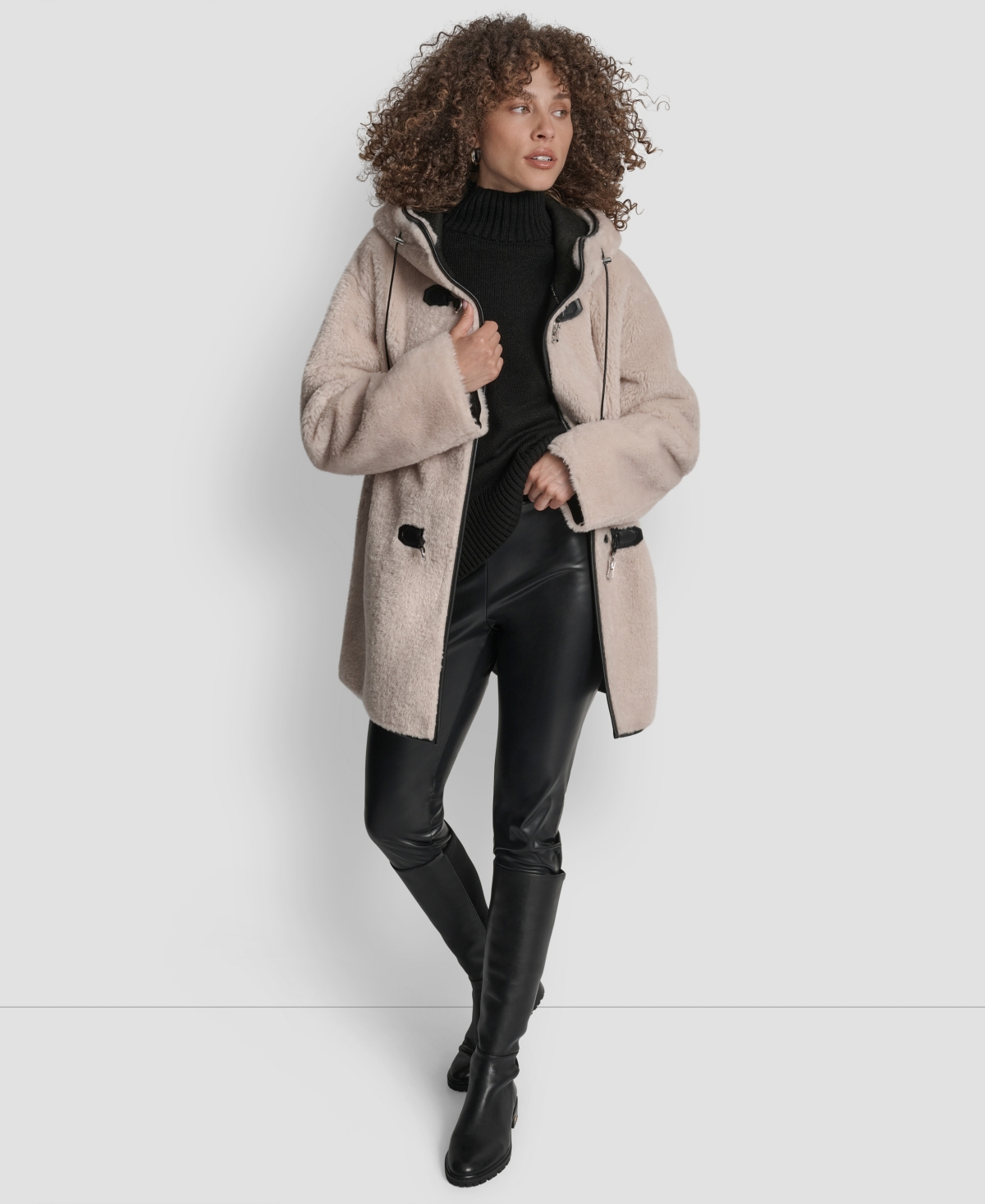 Dkny Faux Fur Toggle Hooded Jacket In Neutral