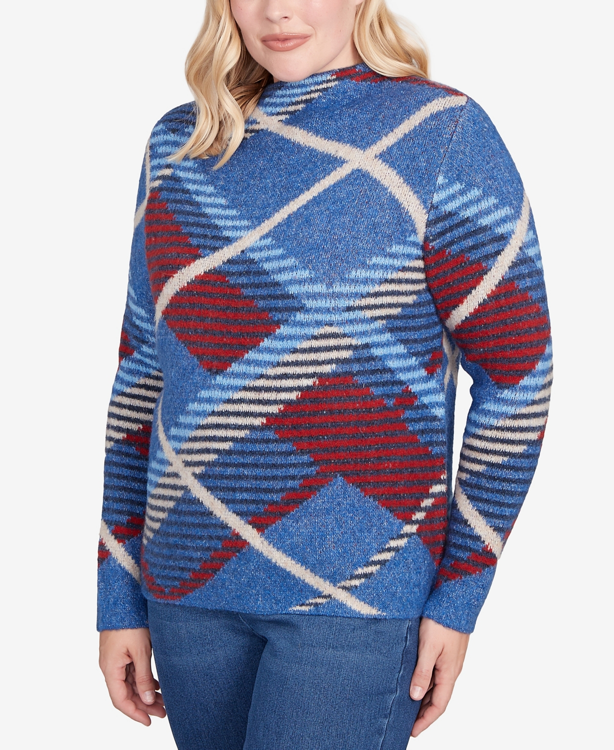Alfred Dunner Sunset Canyon Exploded Plaid Mock Neck Sweater