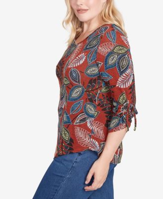 Women's Sunset Canyon Batik Leaves M&eacute;lange Asymmetrical Top