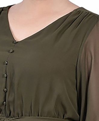 Plus Size 3/4 Sleeve V-Neck Flounced Dress
