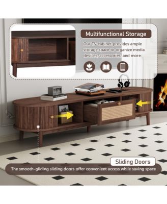 Modern Storage Cabinet Farmhouse TV Stand with Rattan Drawer