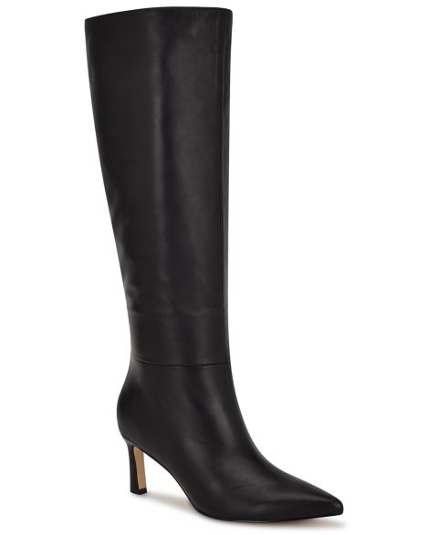 Женские ботинки Nine West Lorthey Tall Stiletto Dress Boots, Regular & Wide Calf, цвет: Чёрный кожаный