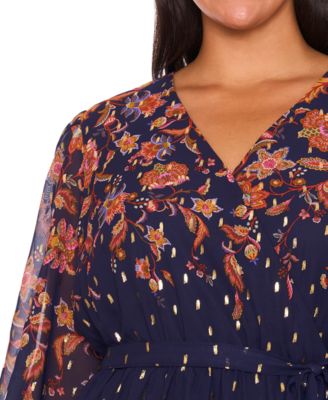 Plus Size Placement Print V-Neck Maxi Dress