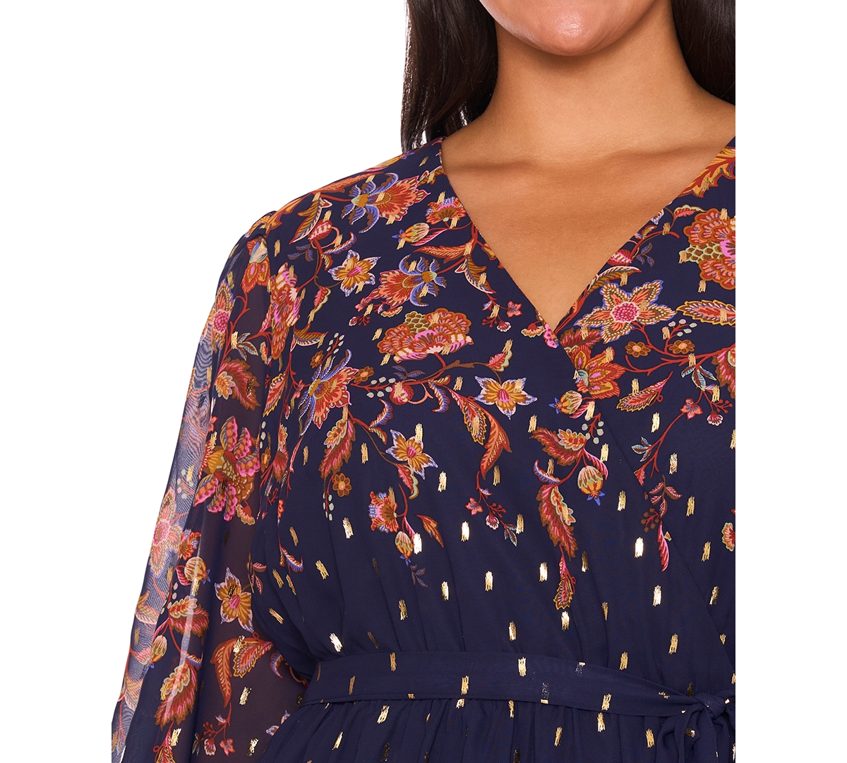 Msk Plus Size Placement Print V-neck Maxi Dress In Blue