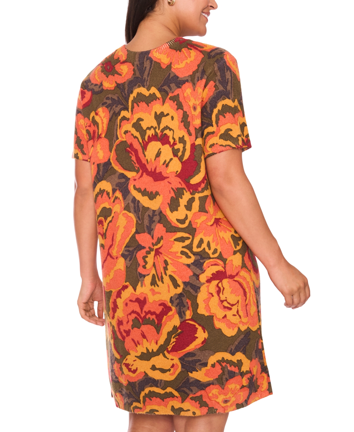 Msk Plus Size Round Neck Printed Sweater Dress In Green