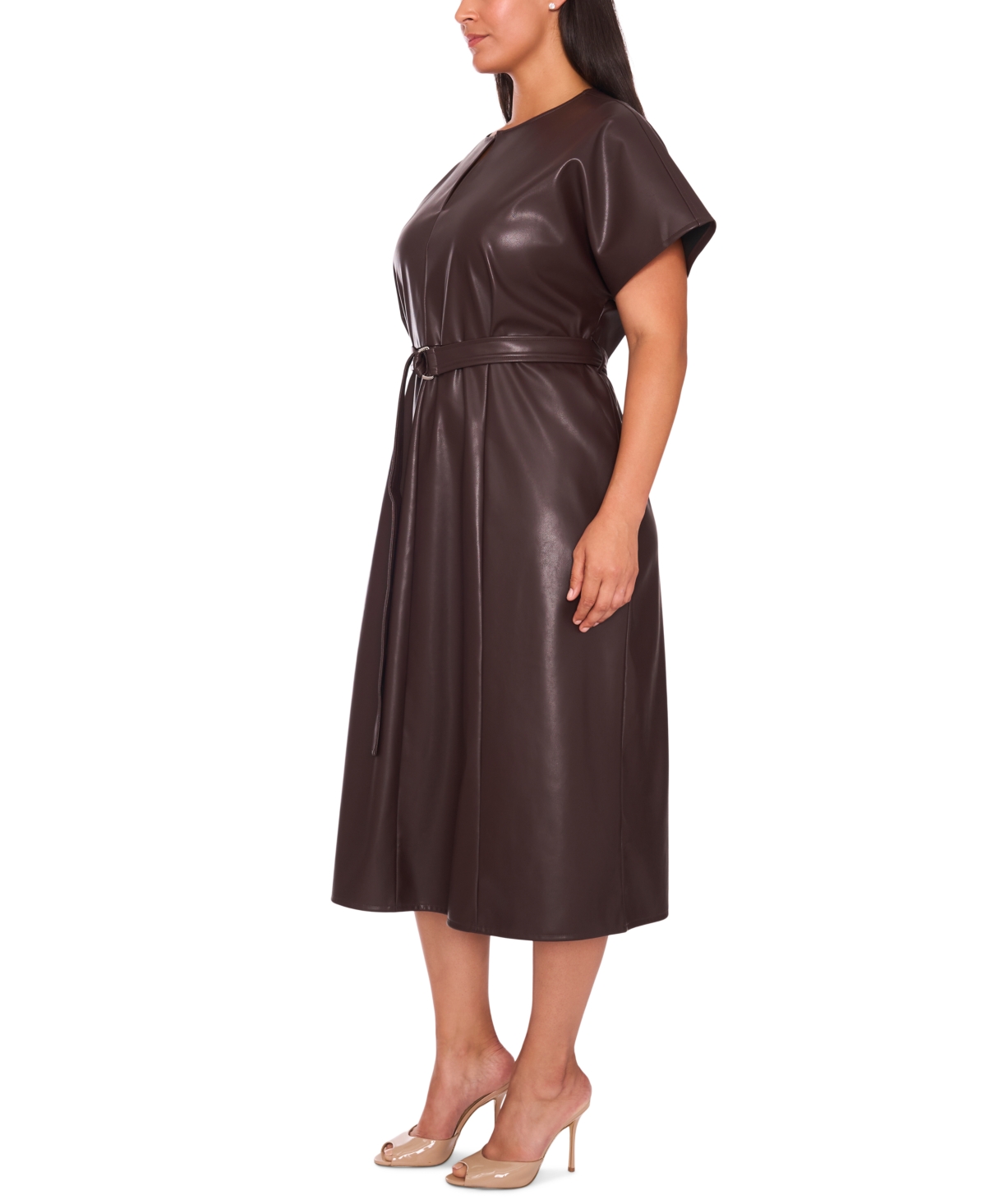 Msk Plus Size Dolman Sleeve Belted Midi Dress In Brown
