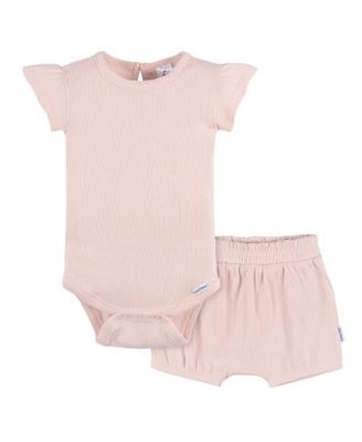 Baby Girls Crystal Pink Bodysuit and Shorts Set, 2-Pack