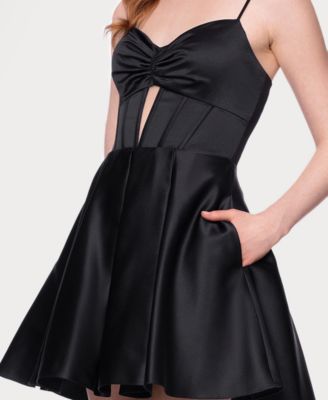 Juniors' Mesh Insert A-Line Short Dress