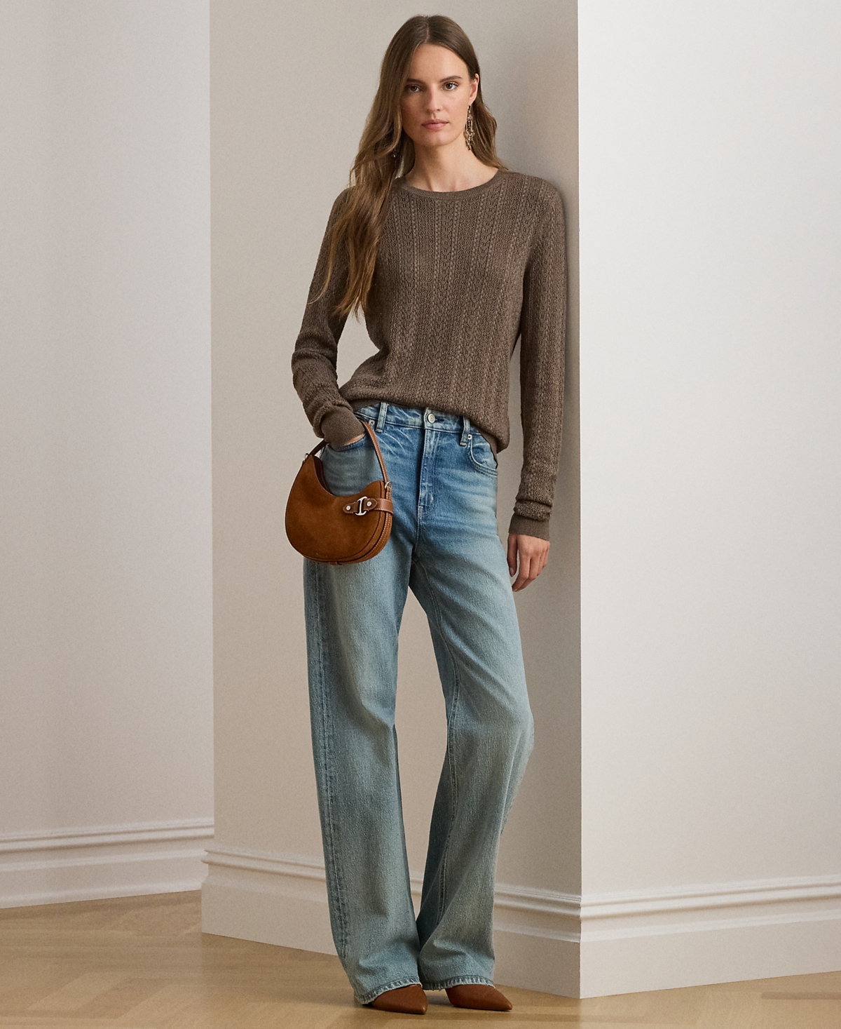 Lauren Ralph Petite Pointelle-Knit Slim Fit Sweater