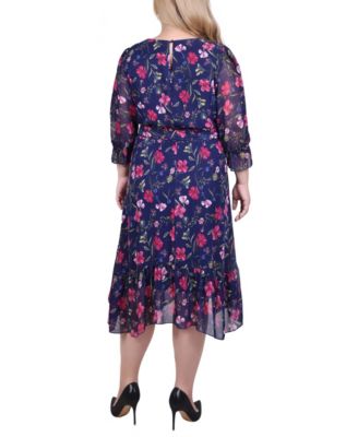 Plus Size 3/4 Sleeve V-Neck Flounced Dress