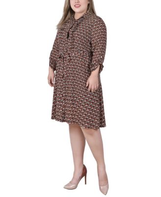 Plus Size Long Roll Tab Sleeve Dobby Dress