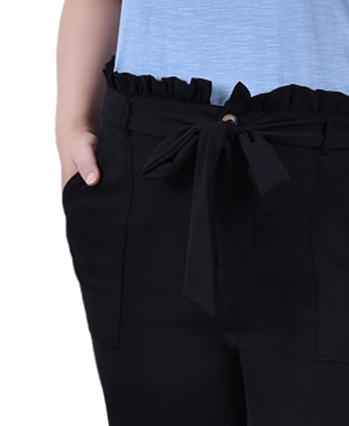 Ny Collection Plus Size Full Length Paper Bag Waist Pants In Black
