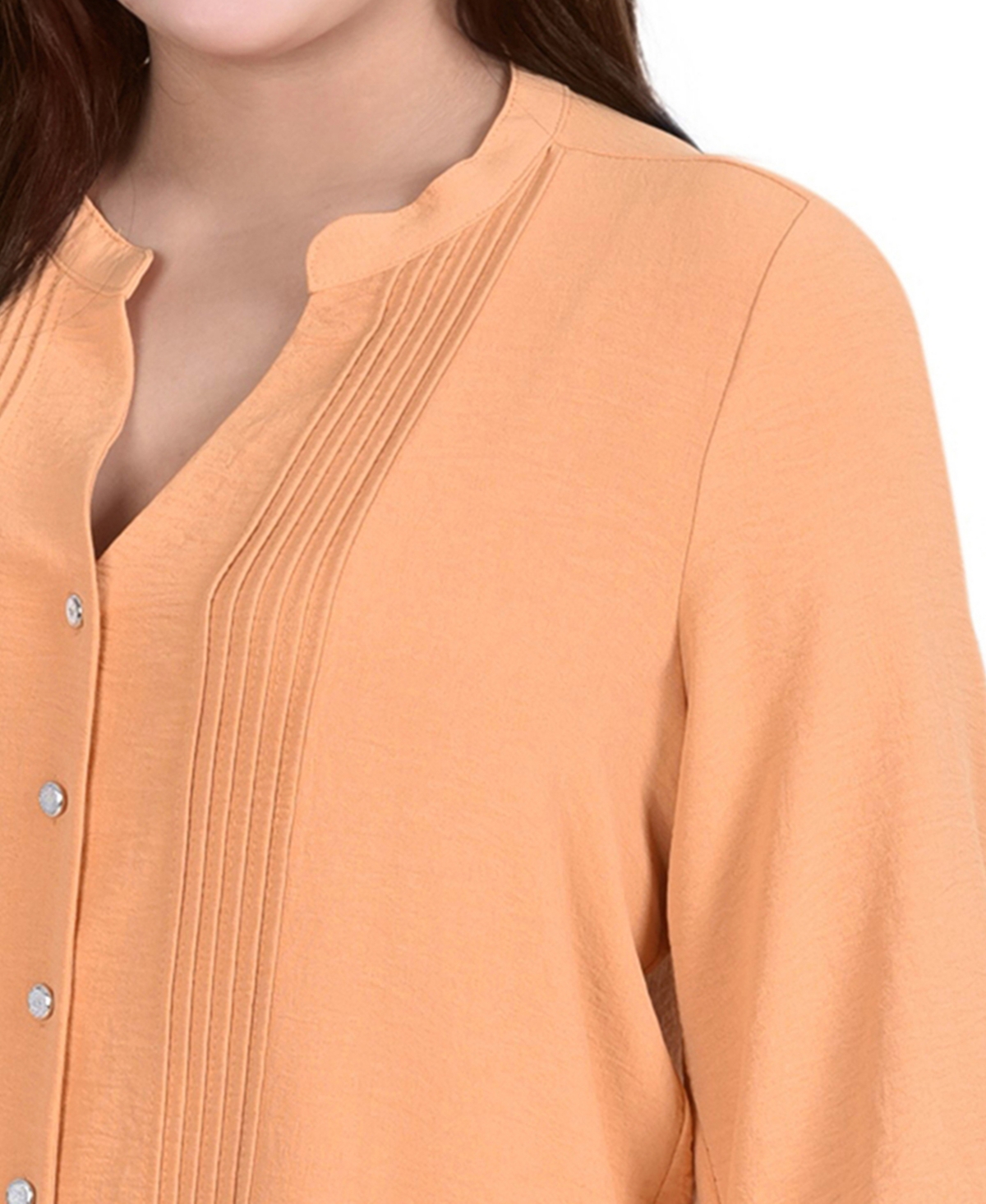 Ny Collection Plus Size Long Sleeve Pleat Front Blouse In Brown