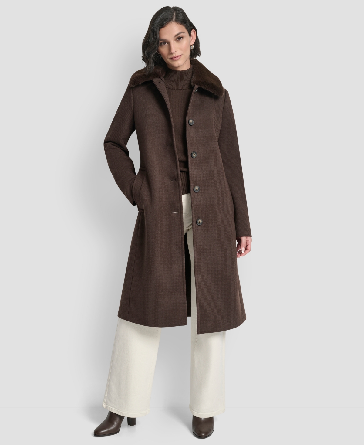 Dkny Women's Single-breasted Pillow Collar Coat In Brown