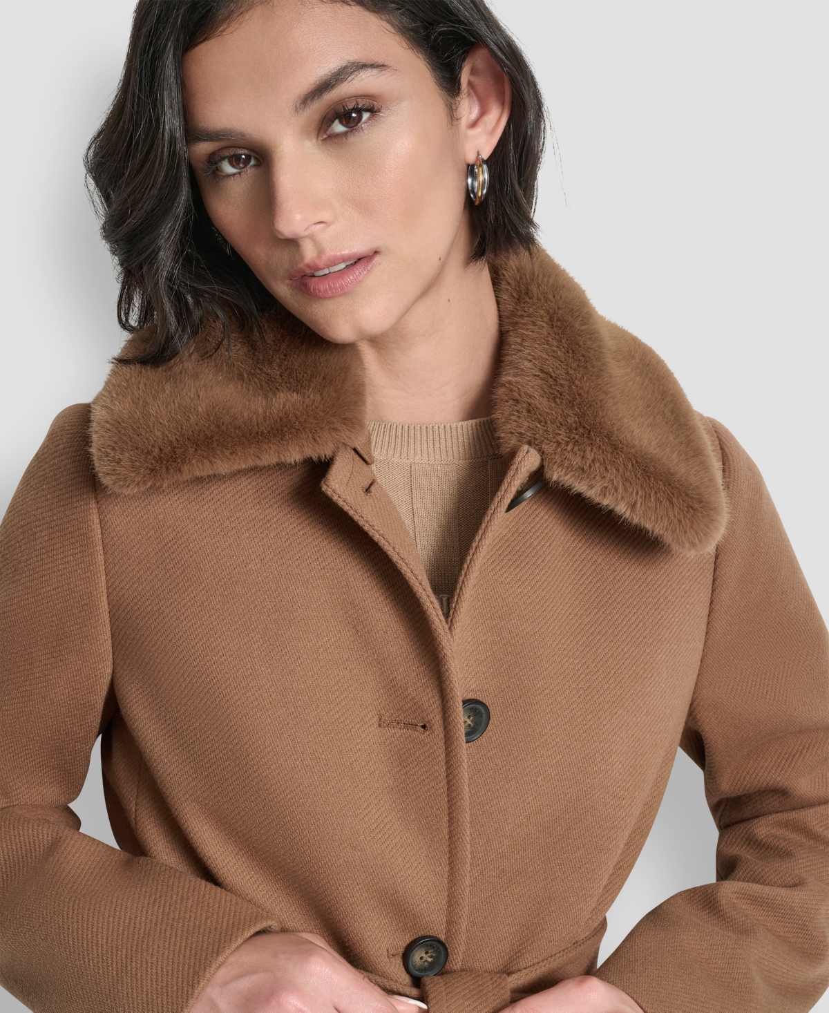 Dkny Women's Single-breasted Pillow Collar Coat In Brown