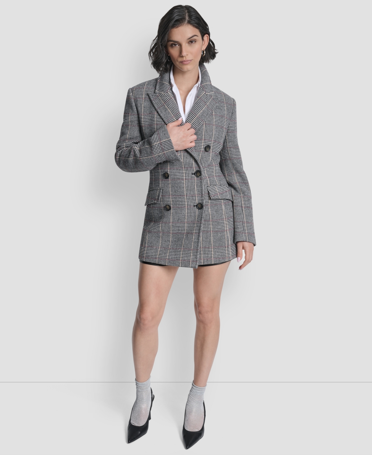 Dkny Women's Short Double-breasted Belted Coat In Gray