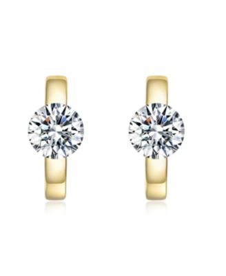 Sterling Silver 14K Gold Plated with Clear Moissanite Huggie Earrings