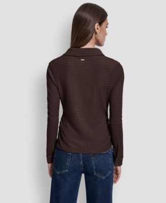 Women's Textured Collared Button-Front Top