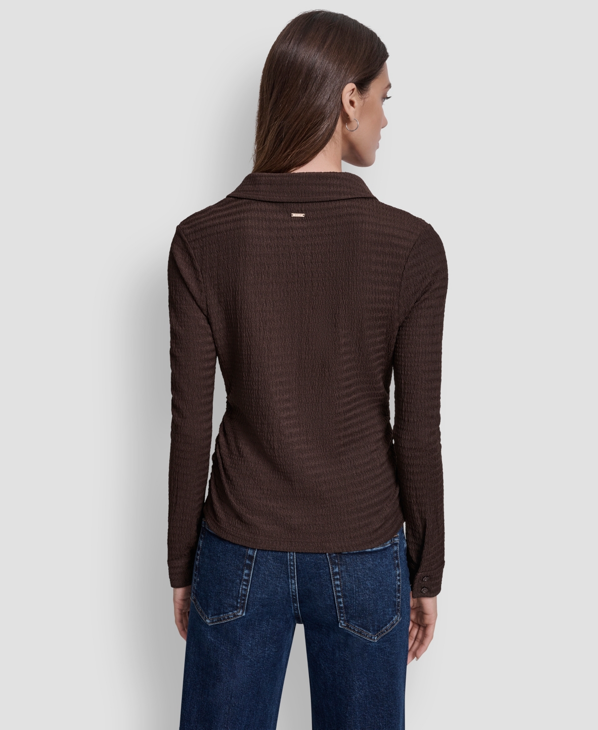 Dkny Jeans Women's Textured Collared Button-front Top In Brown