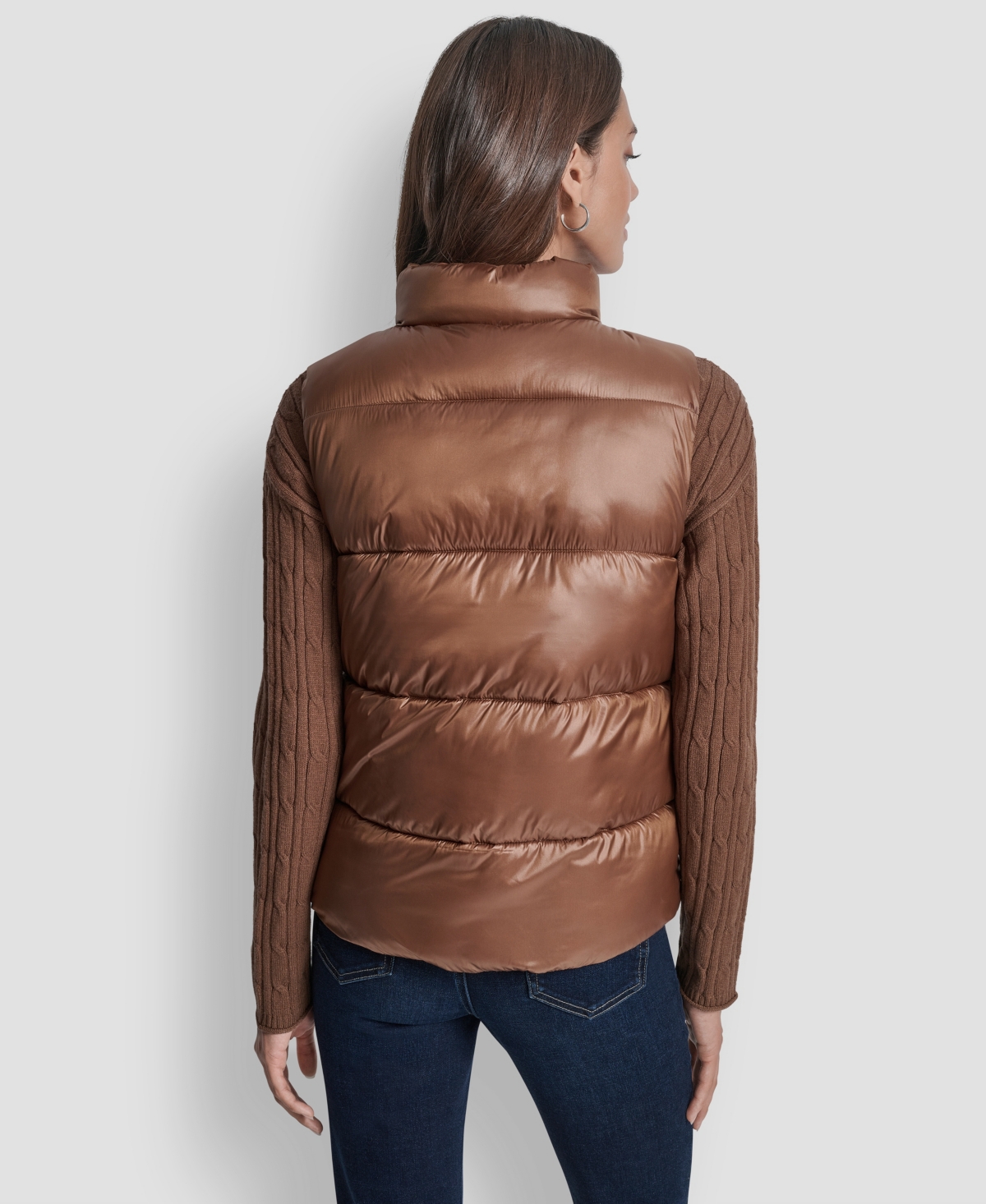 Dkny Jeans Women's Quilted Mock Neck Puffer Jacket In Brown