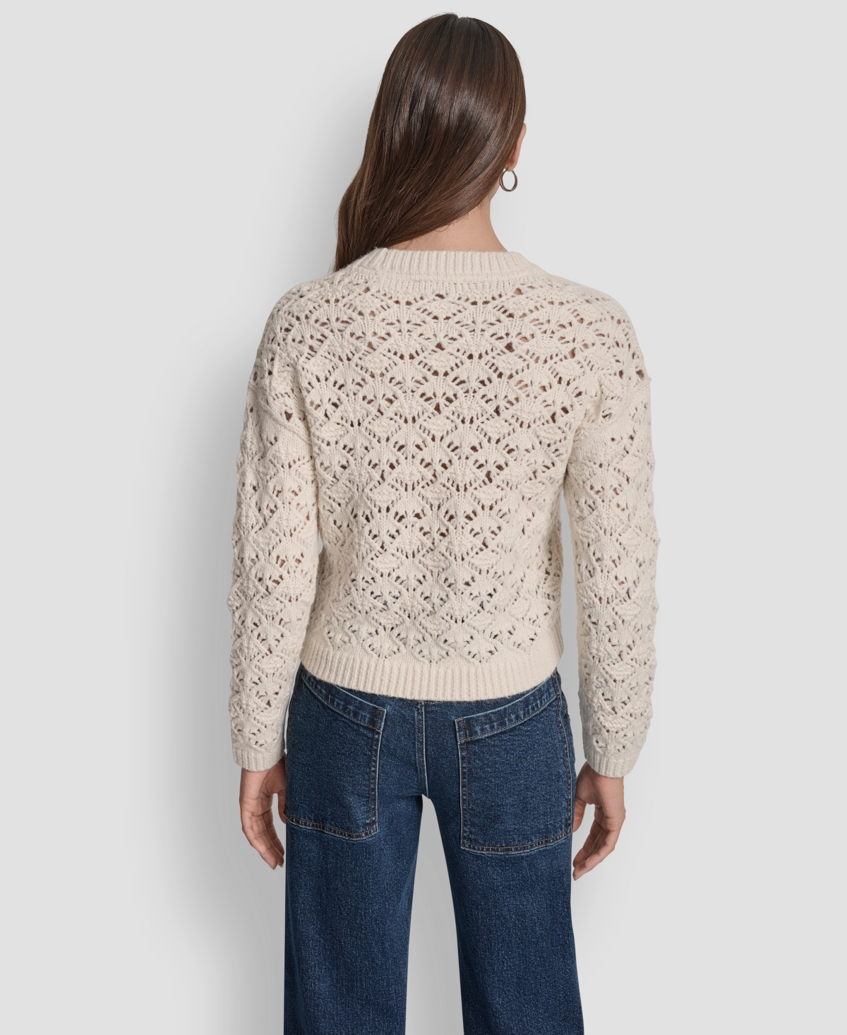 Dkny Jeans Womens Pointelle Long Sleeve Sweater Pxs Xl In Gray