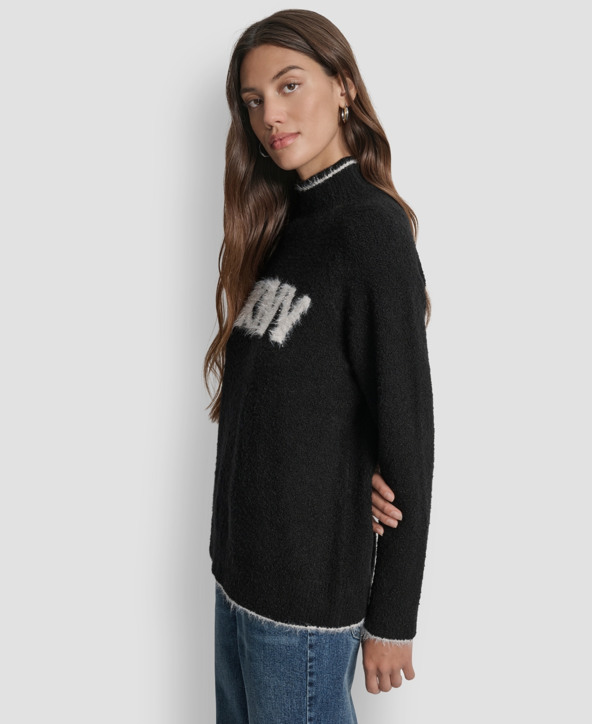 Dkny Jeans Women's Tinsel Logo Detail Sweater In Black