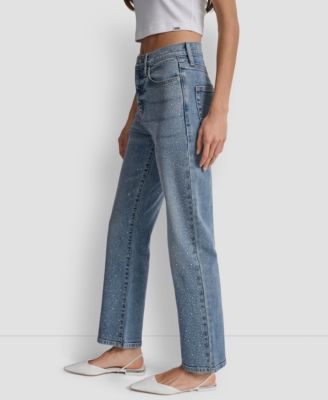 Women's High Rise Straight Fit Embellished Jeans