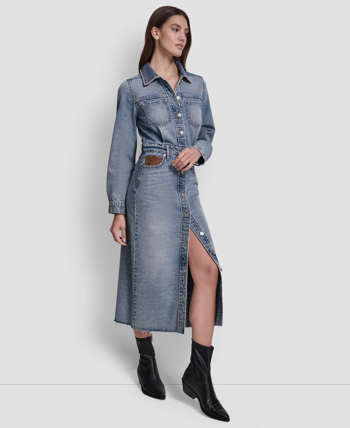 Dkny Jeans Women's Button Front Midi Dress In Blue