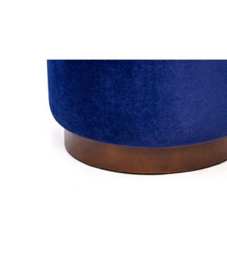 - Blue Velvet Pouf with Wooden Base Vintage Style Upholstery Living Room