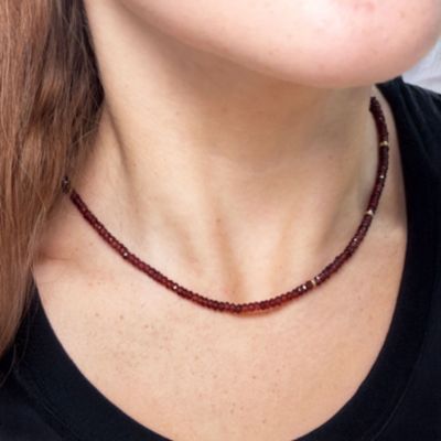 Garnet Bead Necklace 14K Gold