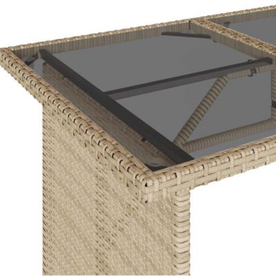 Garden Table Beige PE rattan, powder-coated steel, tempered glass